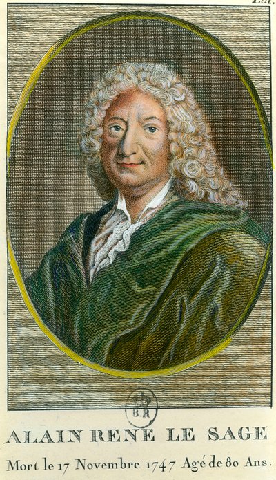 Portrett av Alain Rene Lesage (Alain-Rene Le Sage) (1668-1747) fransk forfatter. Gravering fra 1700-tallet. Privat samling av Unknown artist