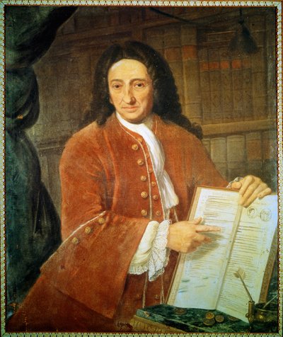 Portrett av Apostolo Zeno (1668 - 1750), librettist og poet. av Unknown artist