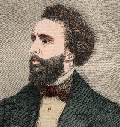 Portrett av Bayard Taylor (1825-1878), amerikansk poet. Gravering i "" The illustrated London News "" av 23. januar 1858. av Unknown artist