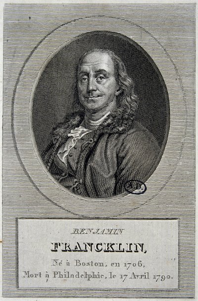 Portrett av Benjamin Franklin , amerikansk politiker og fysiker (1706-1790) av Unknown artist