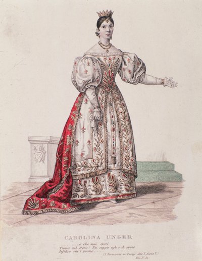 Portrett av Caroline Ungher (Unger) som opptrer i I Normanni a Parigi (gravering) av Unknown artist