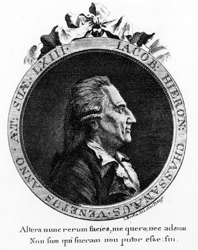 Portrett av Casanova (1725 - 1798) - portrett i frontispice, i "" Historien om min flukt fra fengslene i Republikken Venezia", skrevet til Dux i Böhmen av Unknown artist