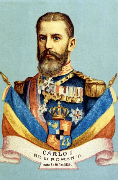 Portrett av Charles I (Carol I) (1839-1914), konge av Romania. 1800-talls kromolitografi av Unknown artist