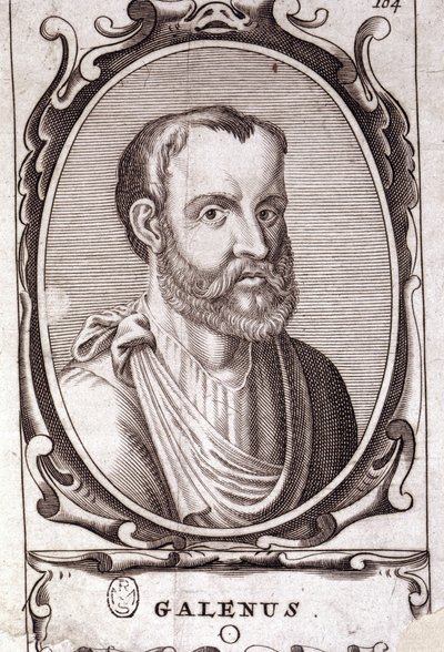 Portrett av Claudius Gallienus (Claudius Galenus eller Claudius Galenus eller Claudius Galenus eller Galen, v. 131 - v. 201), gresk lege. 1700-talls gravering. av Unknown artist