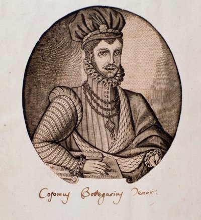Portrett av Cosimo Bottegari (1554-1620) italiensk lutenist og komponist Gravering. Bologna fra 1600-tallet, borgerlig musikalsk bibliografisk museum av Unknown artist