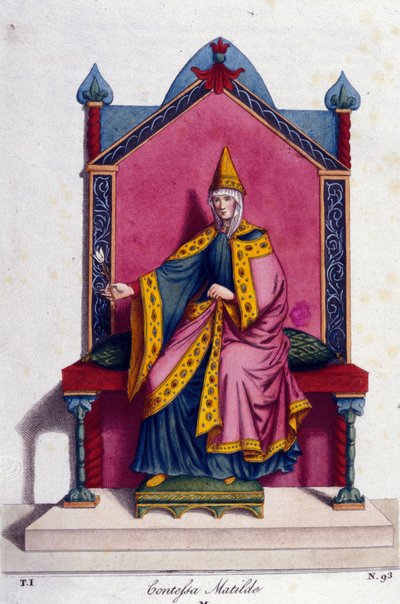 Portrett av grevinne Mathilde av Canossa (eller grevinne Mathilde av Toscana) (1046 - 1115). Gravering av 1800-tallet. av Unknown artist