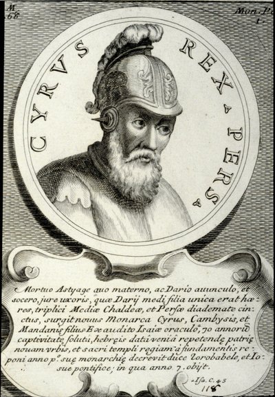 Portrett av Kyros II (ca. 559-529 f.Kr.) kalt Kyros den store, grunnleggeren av Perserriket. Gravering av privatsamlingen fra 1700-tallet av Unknown artist