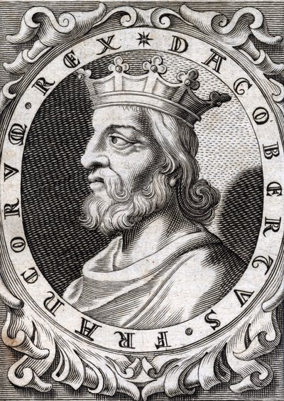 Portrett av Dagobert I (? - 639), kongen av frankerne, Merovingerdynastiet. Gravering fra 1700-tallet av Unknown artist