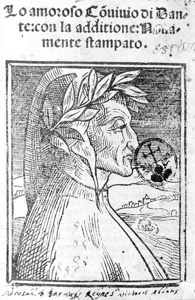 Portrett av Dante Alighieri (1265 - 1321), italiensk poet. Frontispice av "" Il Convivio "" av Unknown artist