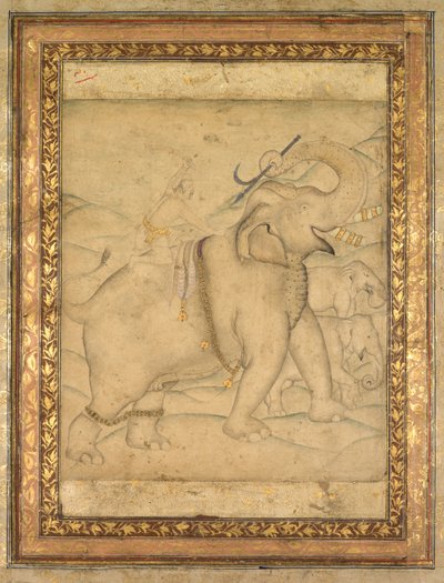 Portrett av keiser Jahangir som rir på en elefant av Unknown artist