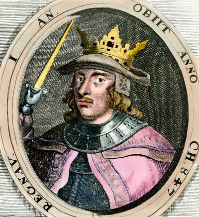 Portrett av Erik (Erik) I Eigod (1056-1103) Konge av Danmark Gravering fra 1700-tallet Privat samling av Unknown artist