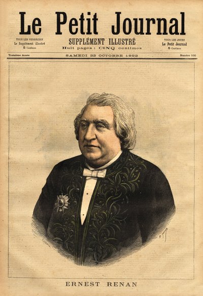 Portrett av Ernest Renan (1823-1892), forfatter, filolog, filosof og historiker. Populær forfatter av "The Life of Jesus", som inneholder denne kontroversen om en biografi om Jesus, omgjort som den til en vanlig mann, og at Bibelen må være kritisk av Unknown artist