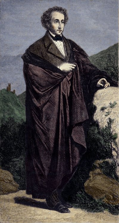 Portrett av Felix Mendhelssohn Bartholdy (1809-1847), tysk komponist. av Unknown artist