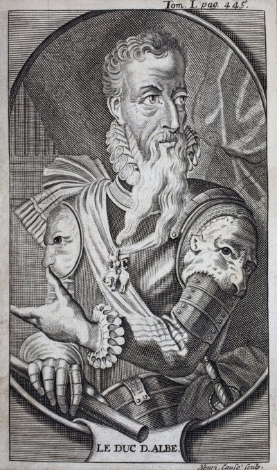 Portrett av Ferdinand Alvare de Toledo (1507-1582), tredje hertug av Alba, Grand of Spain, hertug av Huescar, markis av Korea, greve av Salvatierra, visekonge av Napoli, Italia og guvernør i Nederland. Gravering for å illustrere «History of t av Unknown artist