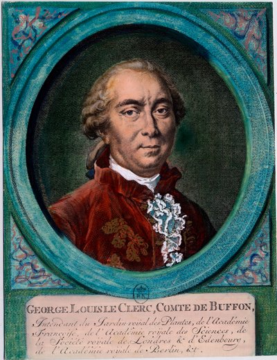 Portrett av George Louis Le Clerc, grev av Buffon (1707-1788), fransk naturforsker og forfatter. Gravering fra 1700-tallet. Privat samling. av Unknown artist