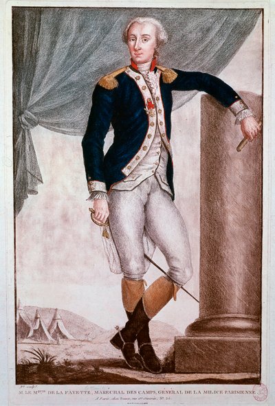 Portrett av Gilbert du Motier, Marquis de Lafayette (gravering av Unknown artist