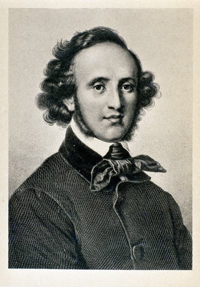Portrett av Jakob Ludwig Felix Mendelssohn Bartholdy (1809-1847), tysk dirigent og komponist. Litografi av 1800-tallets Biblioteca del Conservatorio Giuseppe Verdi, Milano ©Luisa Ricciarini/Leemage av Unknown artist