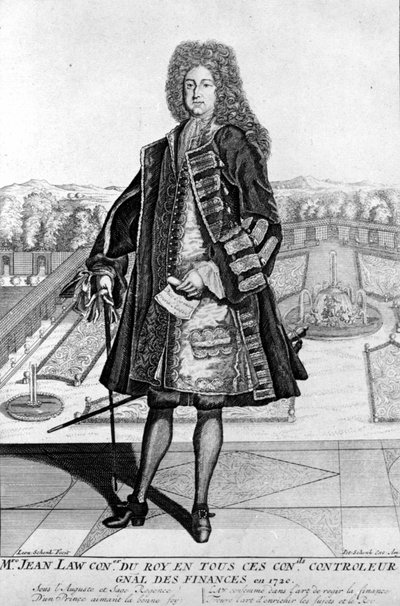 Portrett av John Law (1671 - 1729) til fots, Scottish Financial som forårsaket konkurs i 1720 (Event of Quincampoix Street) av Unknown artist
