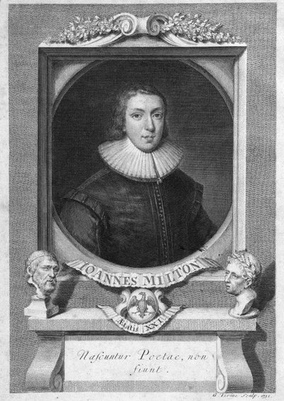 Portrait of John Milton, English poet and essayist (1608 - 1674) engraving 18th century av Unknown artist