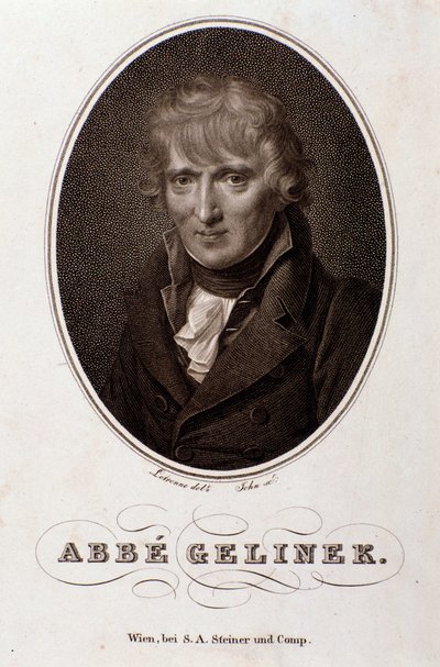 Portrett av Josef Gelinek (Joseph) (1758-1825) østerriksk pianist, komponist og teolog Gravering. 1800-tallet. Bologna, civico museo musico av Unknown artist