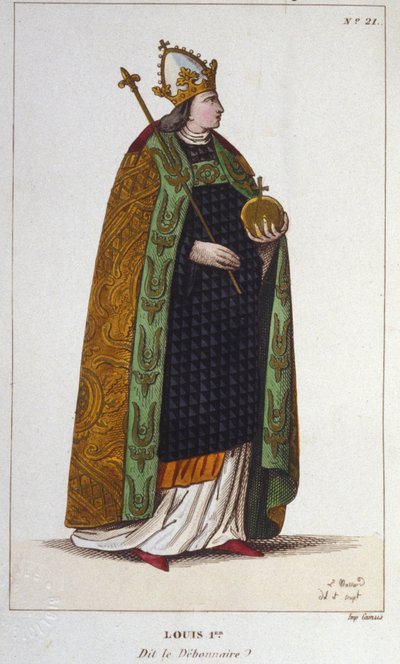 Portrett av Ludvig I den fromme eller Debonnaire (778 - 840), keiser av Vesten-gravering fra 1830 av Unknown artist