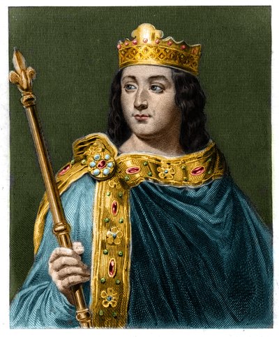 Portrett av Louis V le Faineant (967 - 987), konge av Frankrike - i "Histoire des Francais" "av Lavallee, gravering, sd. av Unknown artist