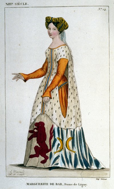 Portrett av Marguerite de Bar, Lady of Ligny (ca. 1223 - 1275), gravering fra 1830. av Unknown artist