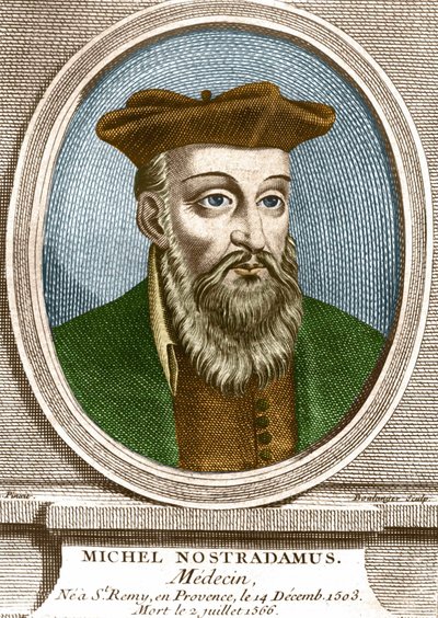 Portrett av Michel nostradamus, lege, ne à Saint Remy de Provence (Saint-Remy-de-Provence) den 14/12/1503 og døde 02/07/1566. Gravering av 1800-tallet. av Unknown artist