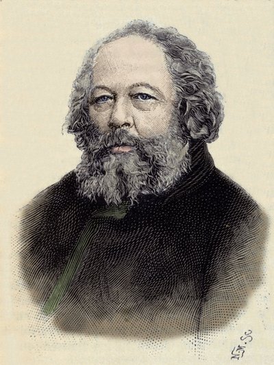 Portrett av Mikhail Aleksandrovich Bakunin (Bakunin) (1814-1876), russisk anarkist. av Unknown artist