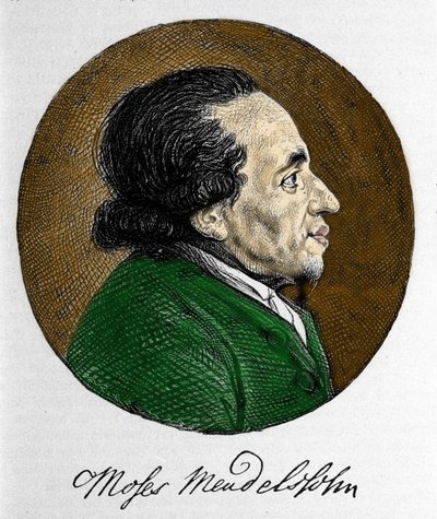 Portrett av Moses (Moses) Mendelssohn (1729 - 1786), filosof og sann grunnlegger av moderne jødedom. Bestefar til musikeren Felix Mendelssohn. av Unknown artist