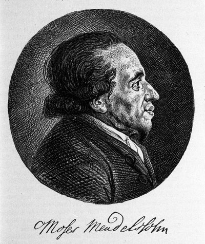 Portrett av Moses (Moses) Mendelssohn (1729 - 1786), filosof og sann grunnlegger av moderne jødedom. Bestefar til musikeren Felix Mendelssohn. av Unknown artist