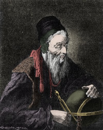 Portrett av Nostradamus, Michel de Notre Dame (1503-1566) fransk astrolog og lege - Gravering fra 1800-tallet av Unknown artist