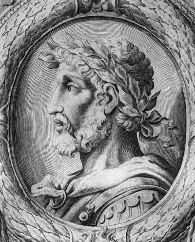 Portrett av Odoacre (Odovacar), leder for Herules alliert med hunerne og minister i Attila (435-493). Gravering fra 1700-tallet. av Unknown artist