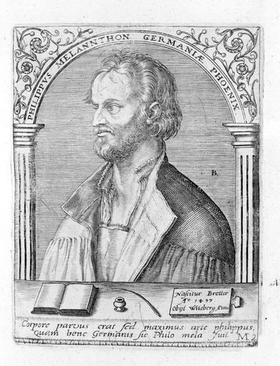 Portrett av Philip Melanchthon (Melanchthon) (1497 - 1560), tysk religiøs reformator. Gravering. av Unknown artist
