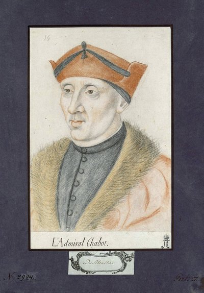 Portrett av Philippe de Chabot (1492-1543), admiral av Frankrike, anonym. Fargeblyanter på papir, størrelse: 28x19, ca 1530, State Hermitage, St. Petersburg av Unknown artist