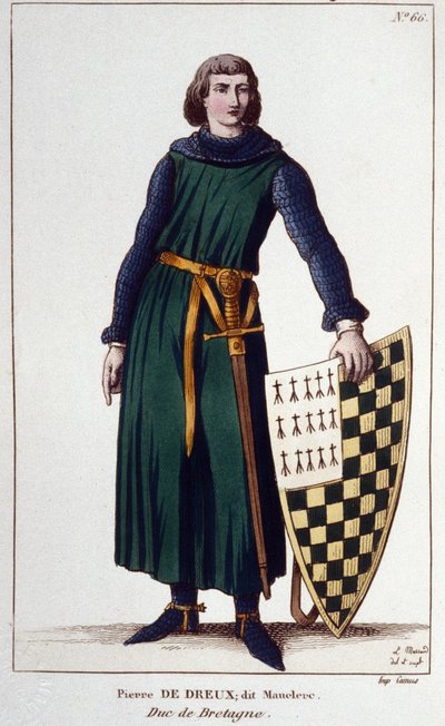 Portrett av Pierre de Dreux, dit Mauclerc, hertug i 1213. Gravering av 1830. av Unknown artist