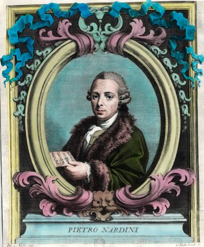 Portrett av Pietro Nardini (1722 - 1793), italiensk fiolinist og komponist. Gravering fra 1700-tallet. Privat samling. av Unknown artist