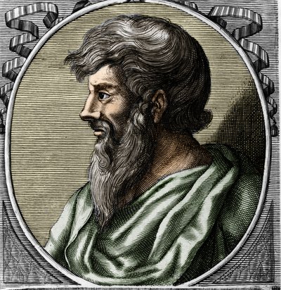 Portrait of Pythagoras (ca. 570 - around 480 BC), Greek mathematician and philosopher. Engraving of the 18th century av Unknown artist