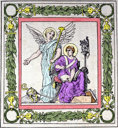 Portrett av Saint Gregory Bishop of Tours (538 - 594) som skriver Frankrikes historie. av Unknown artist
