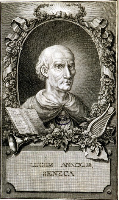 Portrett av Seneca (4-65). Gravering av 1794. Coll Maciet, Library of Decorative Arts, Paris. av Unknown artist