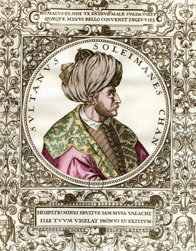 Portrett av Soliman den storslåtte (1494 - 1566) Sultan Ottoman. Gravering fra 1500-tallet. Privat samling. av Unknown artist