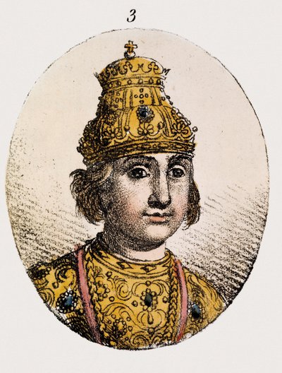 Portrett av Theodore Fyodor II Borisovich Godunov (farget gravering) av Unknown artist
