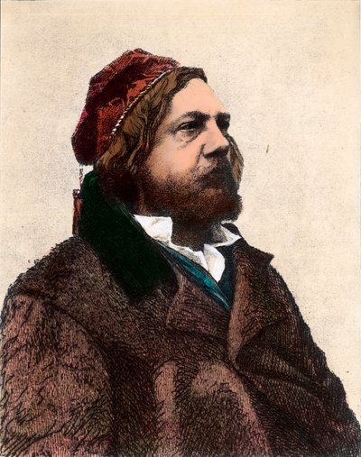 Portrett av Theophile Gautier (1811 - 1872), fransk poet, romanforfatter og kunstkritiker. Gravering av 1800-tallet. Privat samling. av Unknown artist