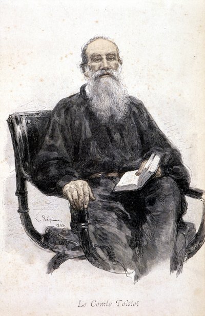 Portrett av Tolstoj, gravering 1888. av Unknown artist
