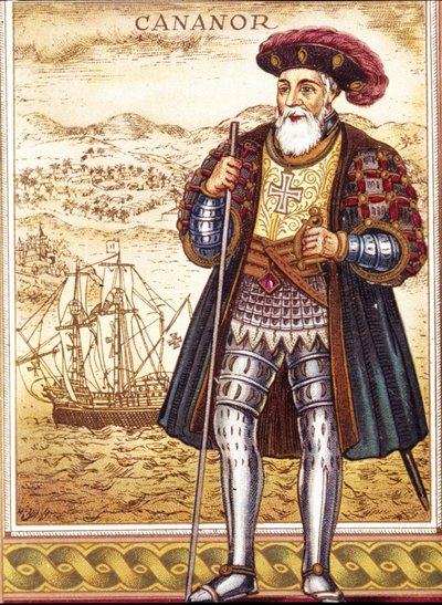 Portrett av Vasco de Gama. Kromolitografi. av Unknown artist
