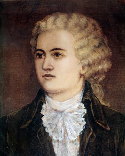 Portrett av den østerrikske komponisten Wolfgang Amadeus Mozart (1756-1791) på tidspunktet for oppholdet i Praha i 1786 (Portrett av den østerrikske komponisten Wolfgang Amadeus Mozart på tidspunktet for hans besøk i Praha) Anonymt maleri 1786 Praha, Musee av Unknown artist