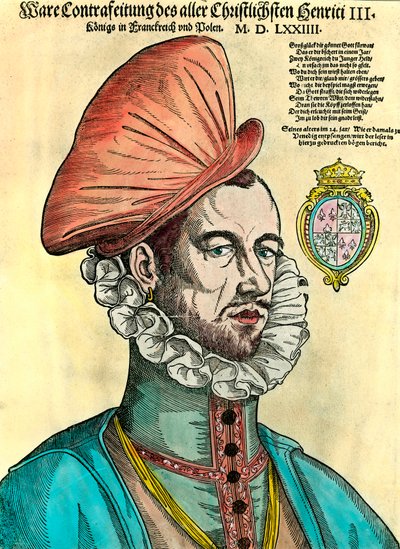 Portrett av kongen av Frankrike Henry III (1551 - 1589). 1500-talls gravering. av Unknown artist