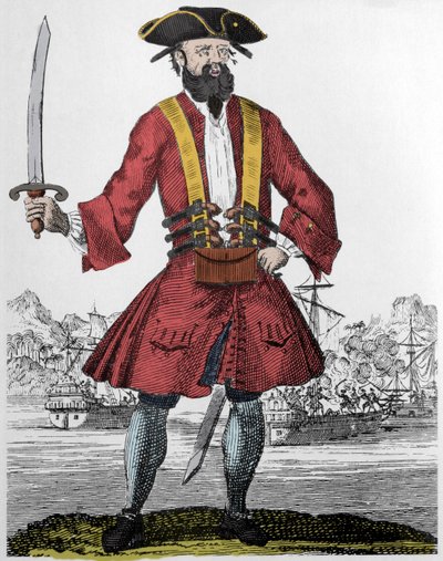 Portrett av piraten Edward Teach dit Barbenoire (Svartskjegg eller Svartskjegg av Unknown artist
