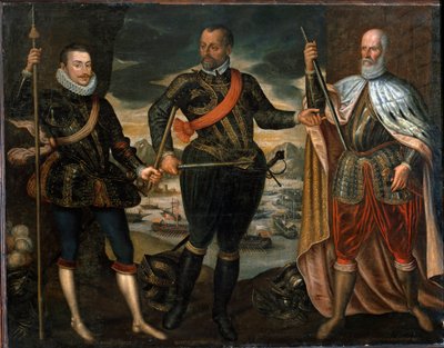 Portretter av Marcantonio Colonna, prins Juan av Østerrike og dogen Sebastiano Venier. Vinnerne av slaget ved Lepanto, ca. 1571 (maleri) av Unknown artist