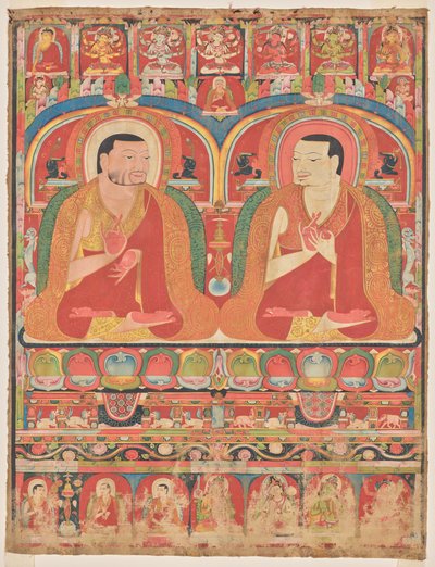 Portretter av to slektsmestre fra Kagyu-ordenen: Phagmo Drupa (1110–1170) og Tashipel (1142–1210) av Unknown artist